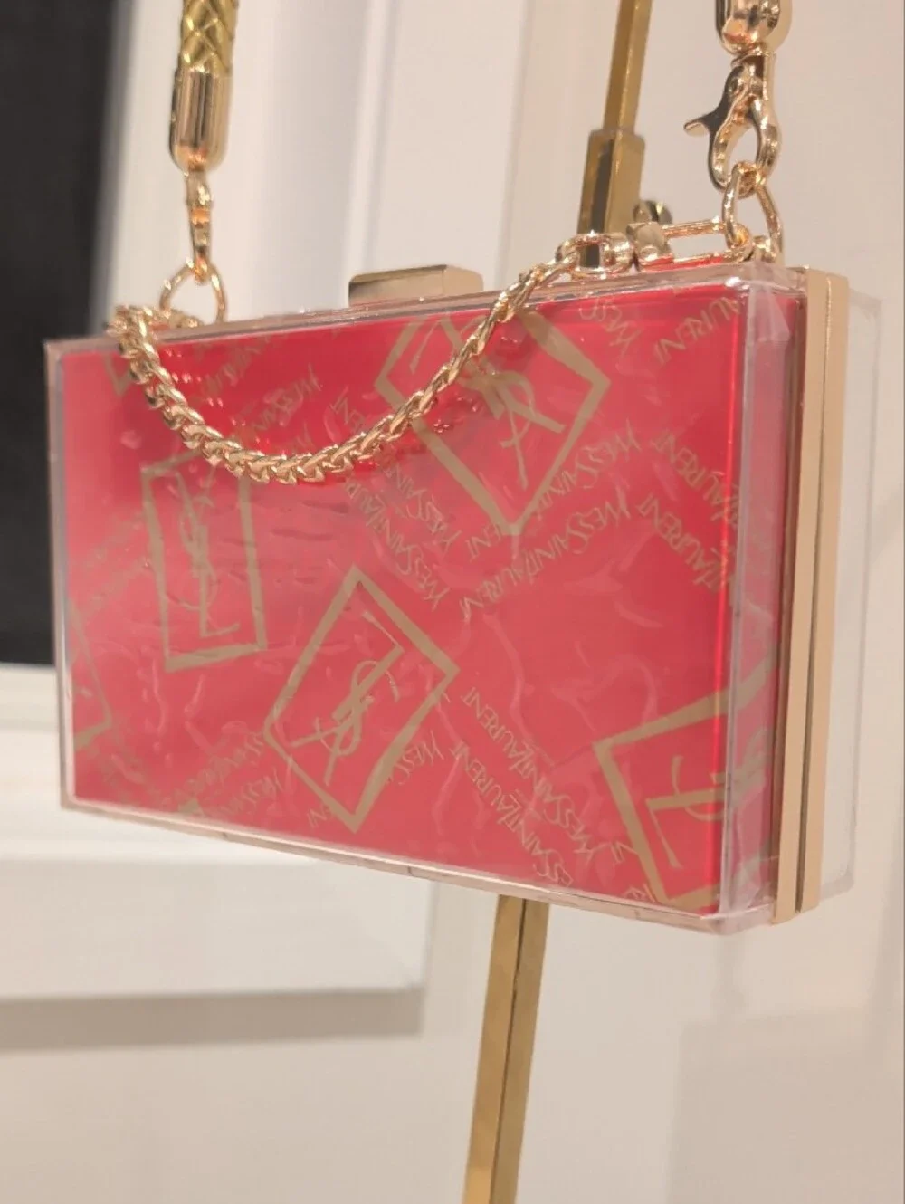 Upcycled Novelty Saint Laurent Red Acrylic Box Clutch